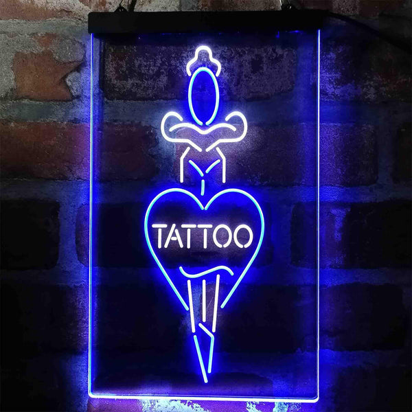 ADVPRO Tattoo Sword Heart Man Cave  Dual Color LED Neon Sign st6-i4007 - White & Blue