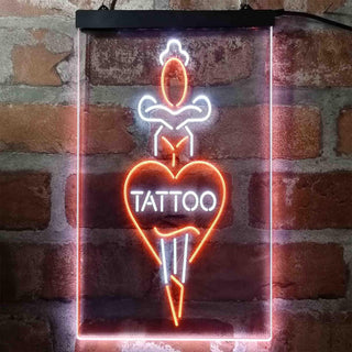 ADVPRO Tattoo Sword Heart Man Cave  Dual Color LED Neon Sign st6-i4007 - White & Orange
