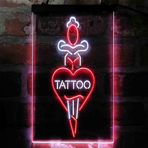 ADVPRO Tattoo Sword Heart Man Cave  Dual Color LED Neon Sign st6-i4007 - White & Red