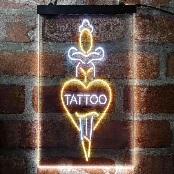 ADVPRO Tattoo Sword Heart Man Cave  Dual Color LED Neon Sign st6-i4007 - White & Yellow