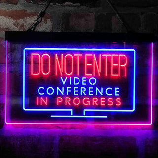 ADVPRO Video Conference in Progress Do Not Enter Work from Home Dual Color LED Neon Sign st6-i4020 - Blue & Red