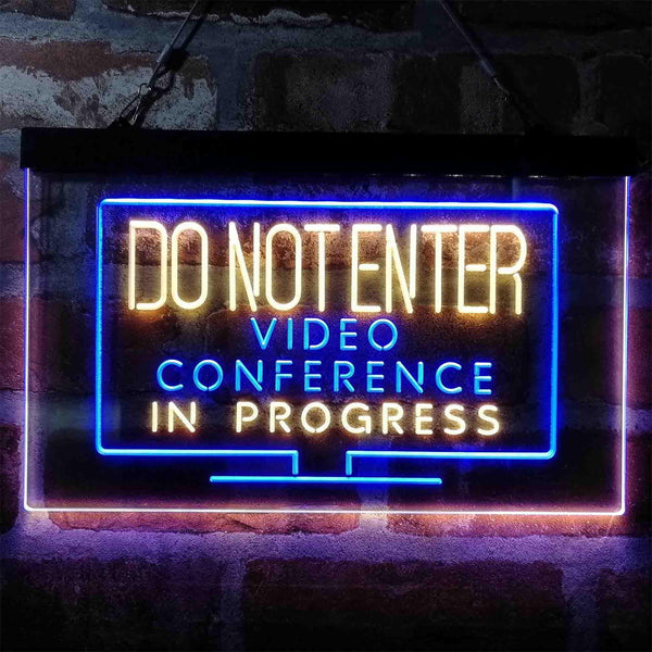 ADVPRO Video Conference in Progress Do Not Enter Work from Home Dual Color LED Neon Sign st6-i4020 - Blue & Yellow