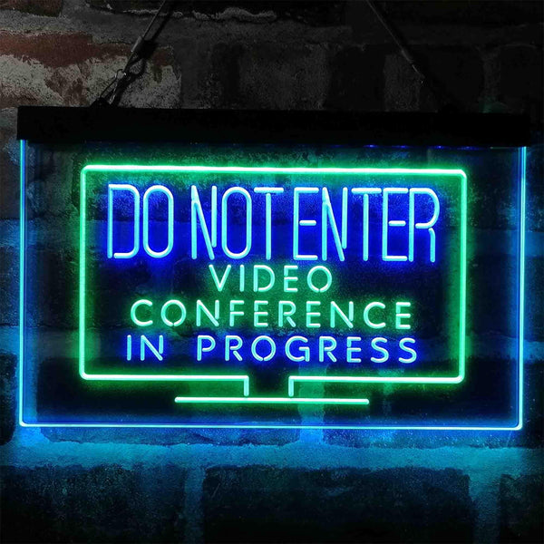 ADVPRO Video Conference in Progress Do Not Enter Work from Home Dual Color LED Neon Sign st6-i4020 - Green & Blue