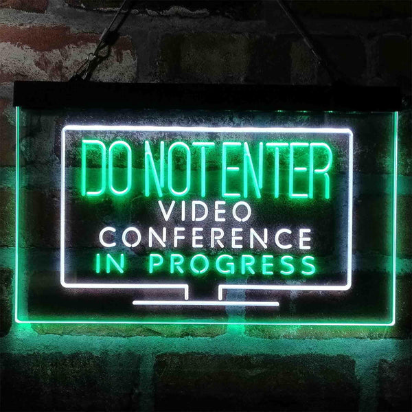 ADVPRO Video Conference in Progress Do Not Enter Work from Home Dual Color LED Neon Sign st6-i4020 - White & Green