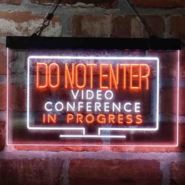 ADVPRO Video Conference in Progress Do Not Enter Work from Home Dual Color LED Neon Sign st6-i4020 - White & Orange