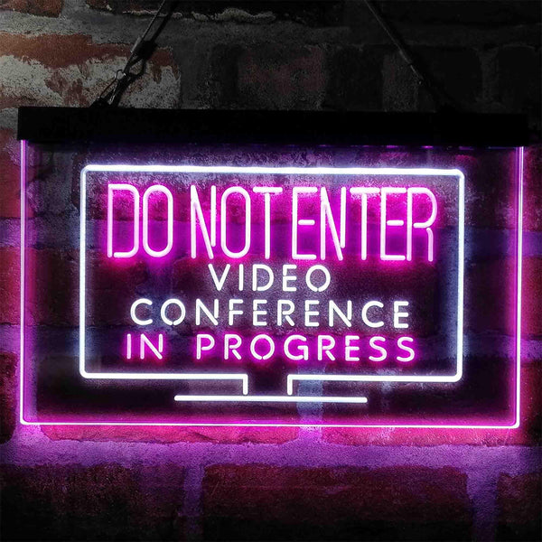 ADVPRO Video Conference in Progress Do Not Enter Work from Home Dual Color LED Neon Sign st6-i4020 - White & Purple