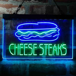 ADVPRO Cheese Steaks Fast Food Store Dual Color LED Neon Sign st6-i4027 - Green & Blue