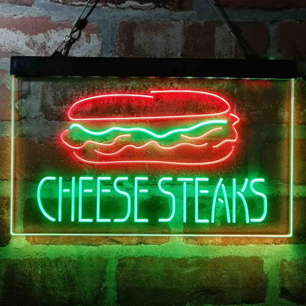 ADVPRO Cheese Steaks Fast Food Store Dual Color LED Neon Sign st6-i4027 - Green & Red