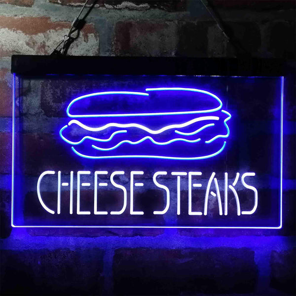 ADVPRO Cheese Steaks Fast Food Store Dual Color LED Neon Sign st6-i4027 - White & Blue