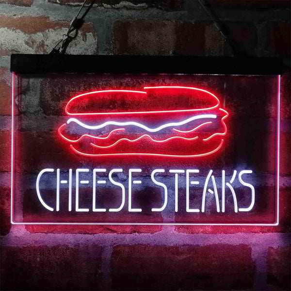ADVPRO Cheese Steaks Fast Food Store Dual Color LED Neon Sign st6-i4027 - White & Red