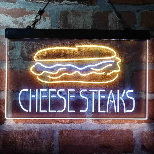 ADVPRO Cheese Steaks Fast Food Store Dual Color LED Neon Sign st6-i4027 - White & Yellow