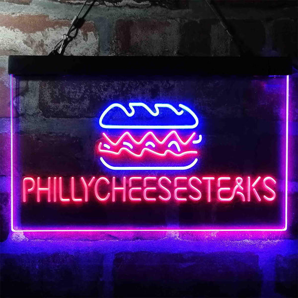 ADVPRO Philly Cheese Steaks Burger Cafe Dual Color LED Neon Sign st6-i4028 - Blue & Red