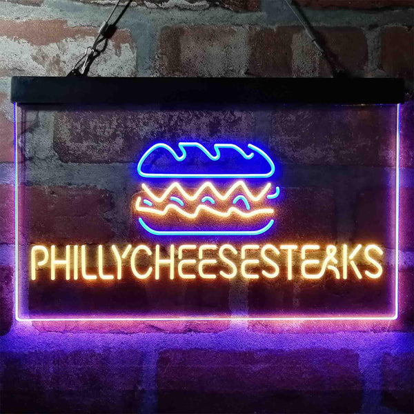 ADVPRO Philly Cheese Steaks Burger Cafe Dual Color LED Neon Sign st6-i4028 - Blue & Yellow