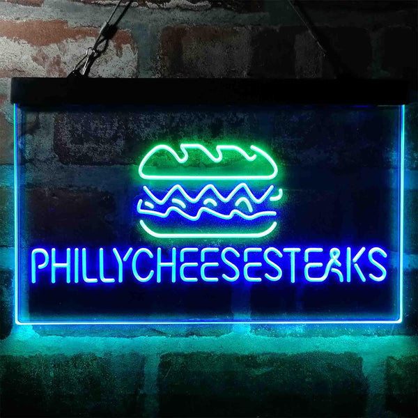 ADVPRO Philly Cheese Steaks Burger Cafe Dual Color LED Neon Sign st6-i4028 - Green & Blue