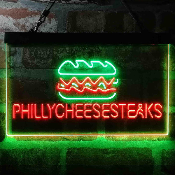 ADVPRO Philly Cheese Steaks Burger Cafe Dual Color LED Neon Sign st6-i4028 - Green & Red