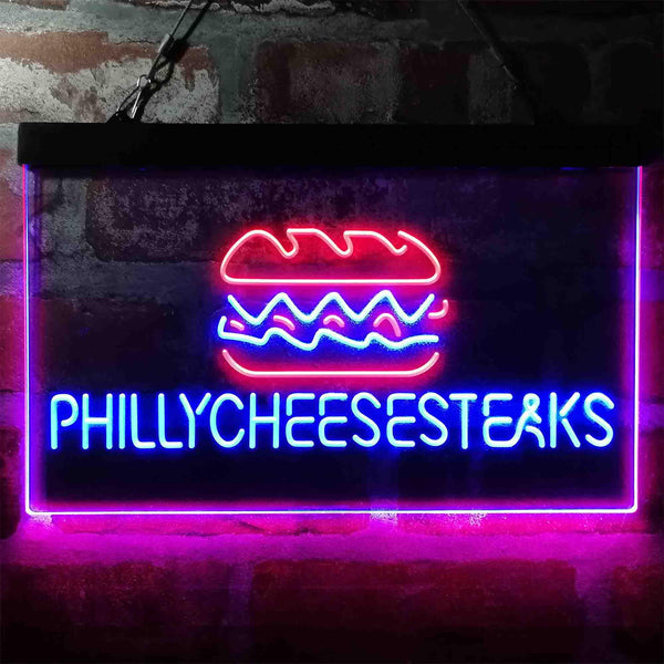 ADVPRO Philly Cheese Steaks Burger Cafe Dual Color LED Neon Sign st6-i4028 - Red & Blue