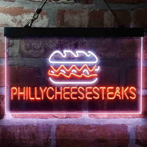 ADVPRO Philly Cheese Steaks Burger Cafe Dual Color LED Neon Sign st6-i4028 - White & Orange