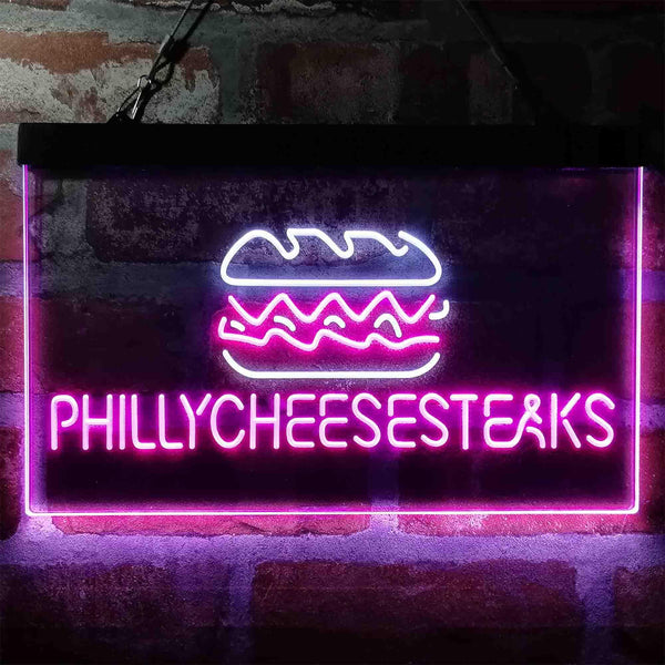 ADVPRO Philly Cheese Steaks Burger Cafe Dual Color LED Neon Sign st6-i4028 - White & Purple