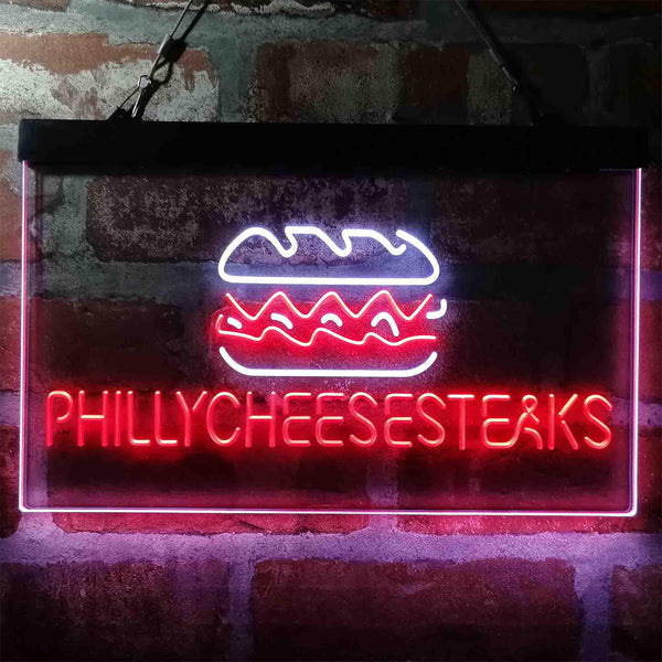 ADVPRO Philly Cheese Steaks Burger Cafe Dual Color LED Neon Sign st6-i4028 - White & Red