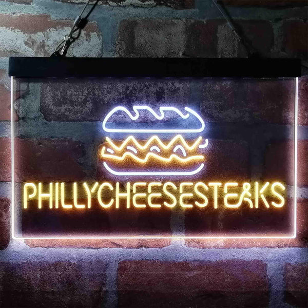 ADVPRO Philly Cheese Steaks Burger Cafe Dual Color LED Neon Sign st6-i4028 - White & Yellow