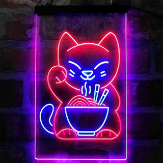 ADVPRO Maneki Neko Ramen Luck Cat  Dual Color LED Neon Sign st6-i4029 - Blue & Red