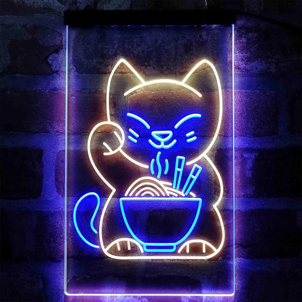 ADVPRO Maneki Neko Ramen Luck Cat  Dual Color LED Neon Sign st6-i4029 - Blue & Yellow