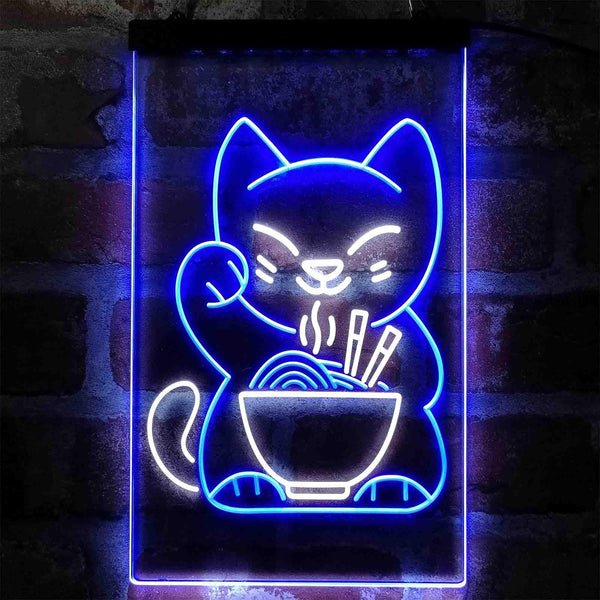 ADVPRO Maneki Neko Ramen Luck Cat  Dual Color LED Neon Sign st6-i4029 - White & Blue