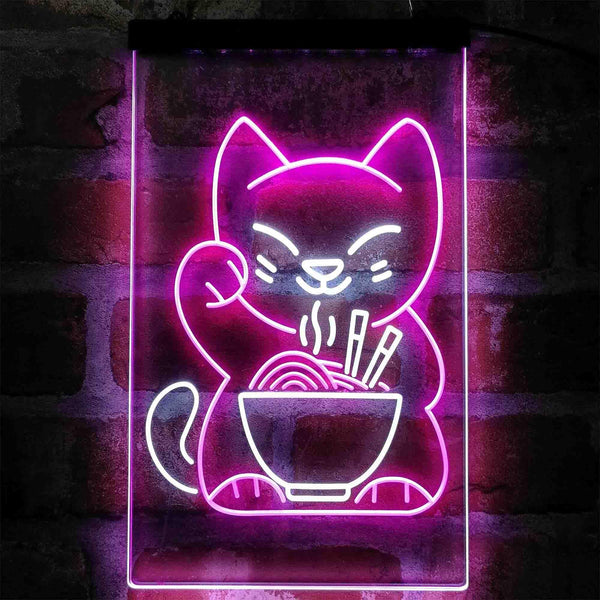 ADVPRO Maneki Neko Ramen Luck Cat  Dual Color LED Neon Sign st6-i4029 - White & Purple