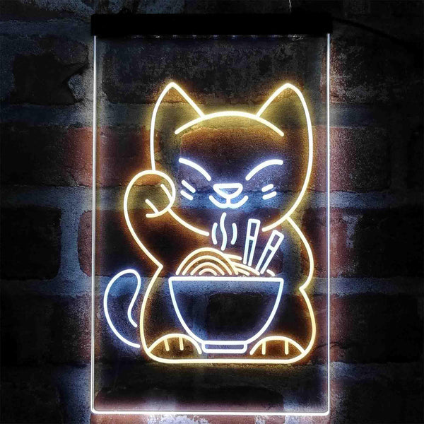 ADVPRO Maneki Neko Ramen Luck Cat  Dual Color LED Neon Sign st6-i4029 - White & Yellow