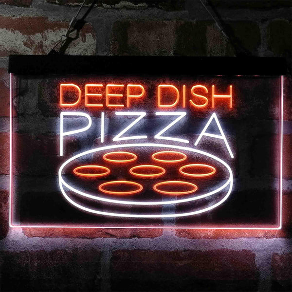 ADVPRO Deep Dish Pizza Cafe Dual Color LED Neon Sign st6-i4036 - White & Orange