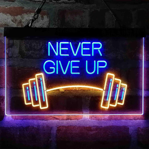 ADVPRO Never Give Up Weight Train Fitness Gym Dual Color LED Neon Sign st6-i4041 - Blue & Yellow