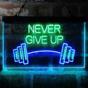 ADVPRO Never Give Up Weight Train Fitness Gym Dual Color LED Neon Sign st6-i4041 - Green & Blue