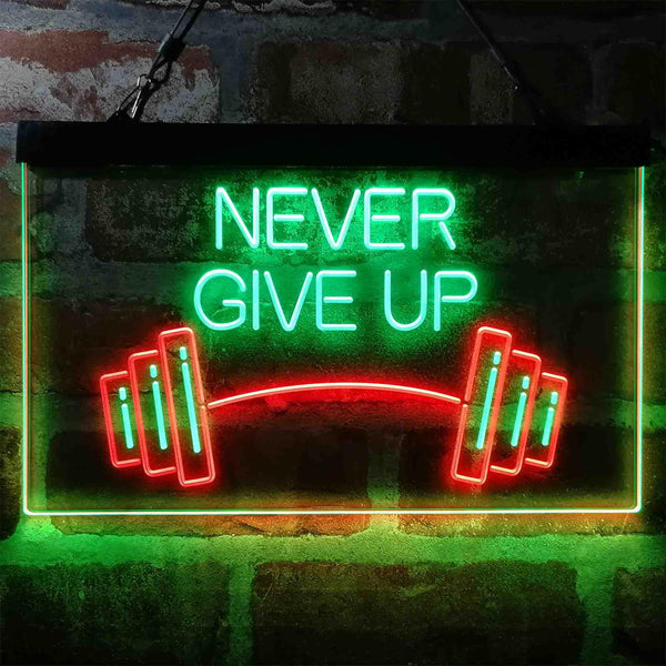 ADVPRO Never Give Up Weight Train Fitness Gym Dual Color LED Neon Sign st6-i4041 - Green & Red