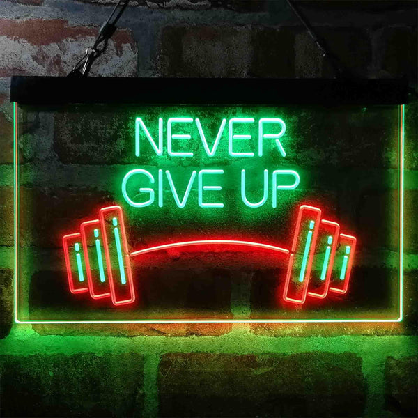 ADVPRO Never Give Up Weight Train Fitness Gym Dual Color LED Neon Sign st6-i4041 - Green & Red