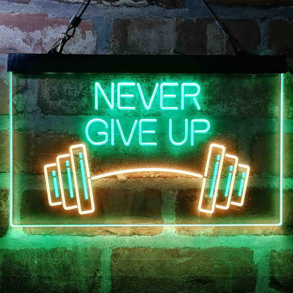 ADVPRO Never Give Up Weight Train Fitness Gym Dual Color LED Neon Sign st6-i4041 - Green & Yellow