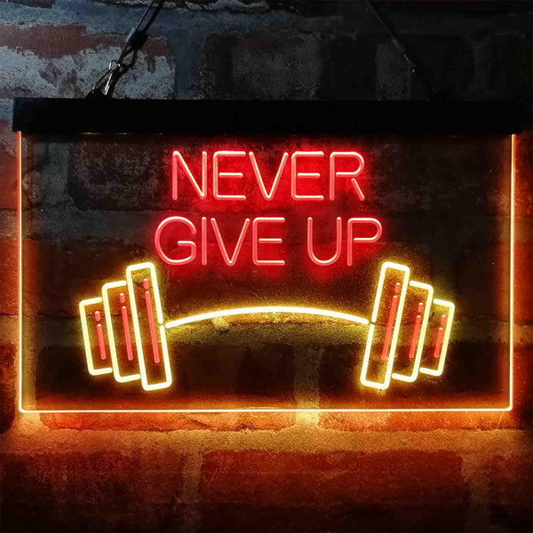 ADVPRO Never Give Up Weight Train Fitness Gym Dual Color LED Neon Sign st6-i4041 - Red & Yellow