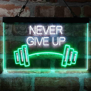 ADVPRO Never Give Up Weight Train Fitness Gym Dual Color LED Neon Sign st6-i4041 - White & Green