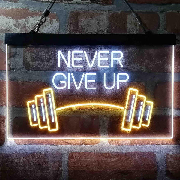 ADVPRO Never Give Up Weight Train Fitness Gym Dual Color LED Neon Sign st6-i4041 - White & Yellow
