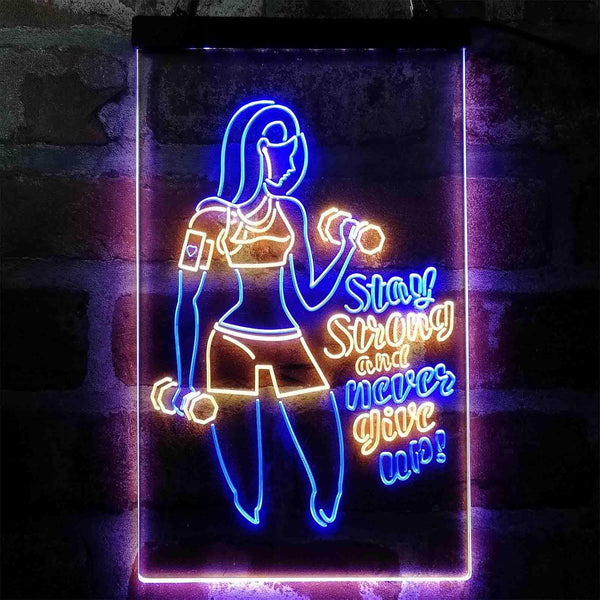 ADVPRO Fitness Club Gym Stay Strong Never Give Up  Dual Color LED Neon Sign st6-i4043 - Blue & Yellow