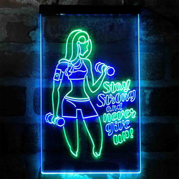 ADVPRO Fitness Club Gym Stay Strong Never Give Up  Dual Color LED Neon Sign st6-i4043 - Green & Blue