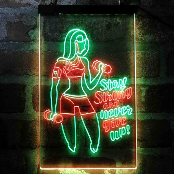 ADVPRO Fitness Club Gym Stay Strong Never Give Up  Dual Color LED Neon Sign st6-i4043 - Green & Red