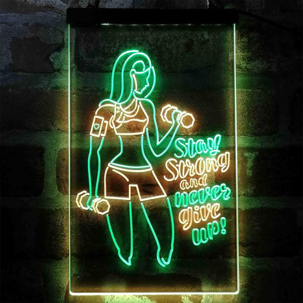 ADVPRO Fitness Club Gym Stay Strong Never Give Up  Dual Color LED Neon Sign st6-i4043 - Green & Yellow