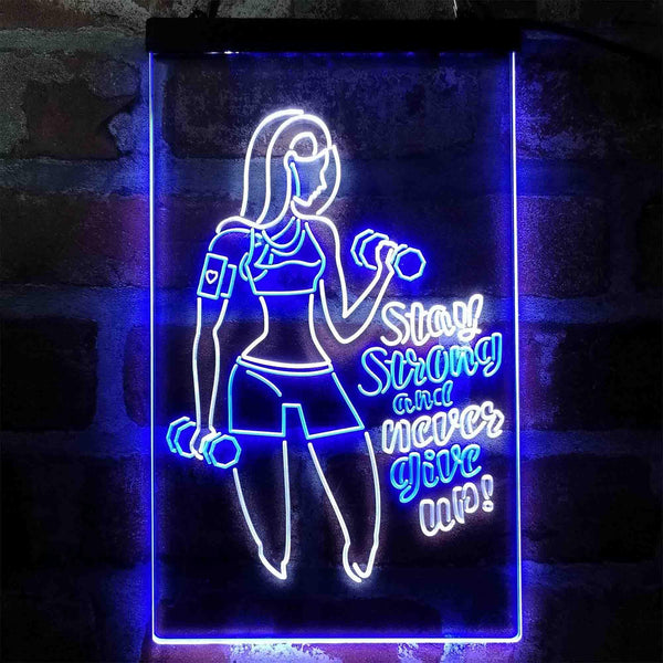 ADVPRO Fitness Club Gym Stay Strong Never Give Up  Dual Color LED Neon Sign st6-i4043 - White & Blue