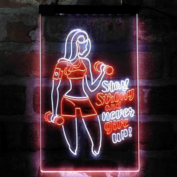 ADVPRO Fitness Club Gym Stay Strong Never Give Up  Dual Color LED Neon Sign st6-i4043 - White & Orange