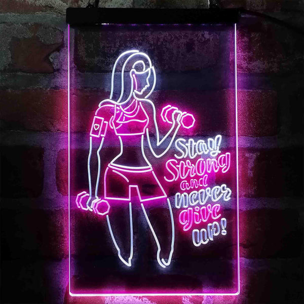 ADVPRO Fitness Club Gym Stay Strong Never Give Up  Dual Color LED Neon Sign st6-i4043 - White & Purple