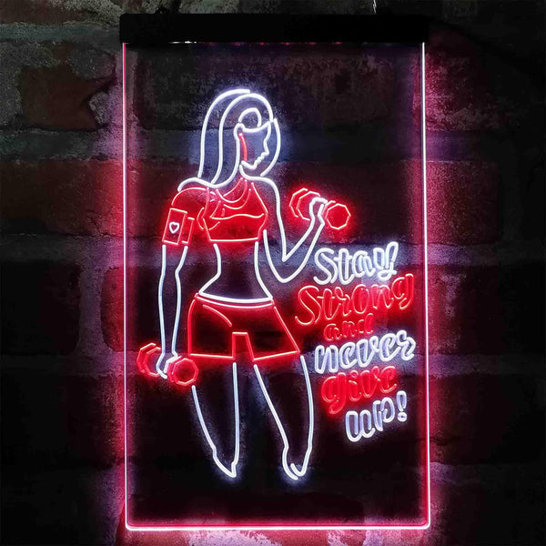 ADVPRO Fitness Club Gym Stay Strong Never Give Up  Dual Color LED Neon Sign st6-i4043 - White & Red
