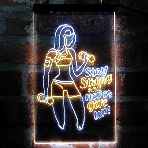 ADVPRO Fitness Club Gym Stay Strong Never Give Up  Dual Color LED Neon Sign st6-i4043 - White & Yellow