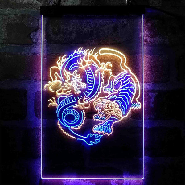 ADVPRO Dragon and Tiger Fighting Tattoo Art  Dual Color LED Neon Sign st6-i4045 - Blue & Yellow