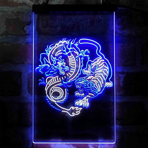 ADVPRO Dragon and Tiger Fighting Tattoo Art  Dual Color LED Neon Sign st6-i4045 - White & Blue