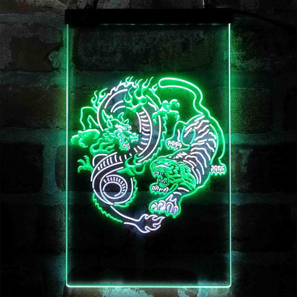 ADVPRO Dragon and Tiger Fighting Tattoo Art  Dual Color LED Neon Sign st6-i4045 - White & Green